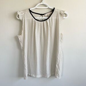LOFT CREAM SLEEVELESS TOP BLACK DOTS RUFFLED SHOULDERS